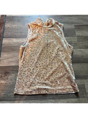 Gold Velvet Leopard Print Sleeveless Mock Neck Top By 525 Small